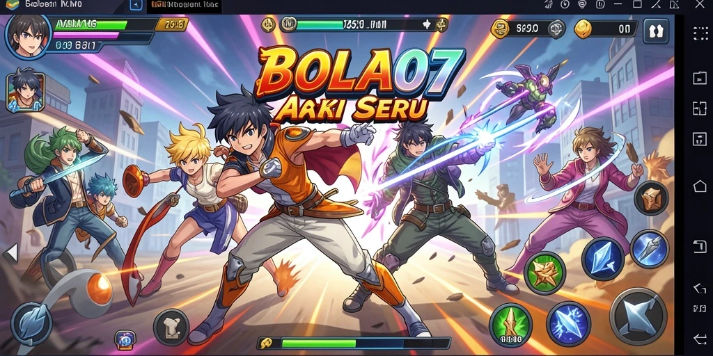 Tangkapan layar BOLA07 menampilkan pertarungan karakter anime yang dinamis.