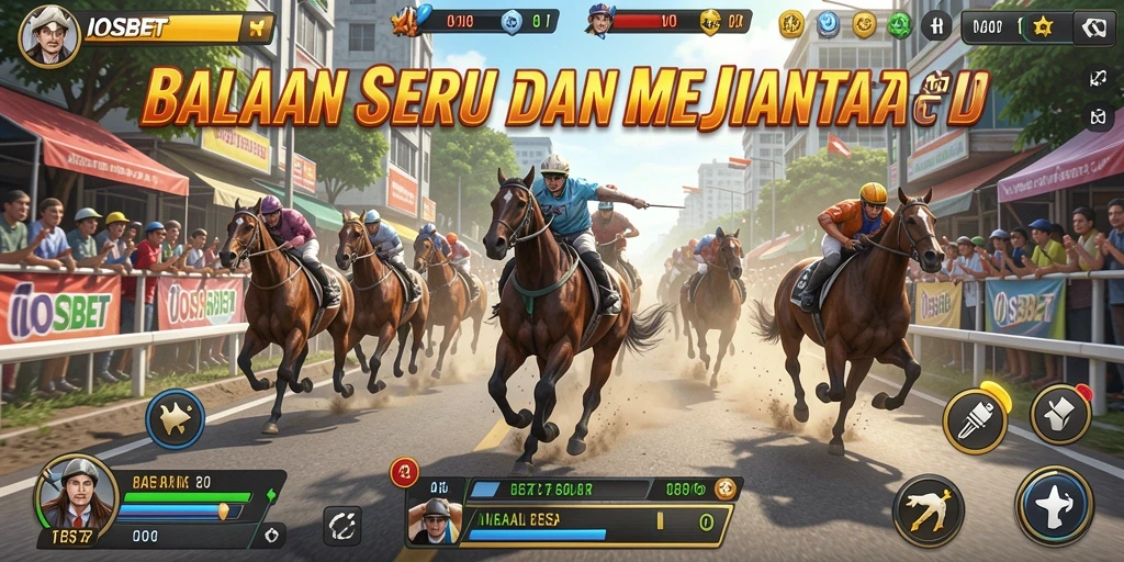 Screenshot utama IOSBET menampilkan aksi balapan yang mendebarkan.