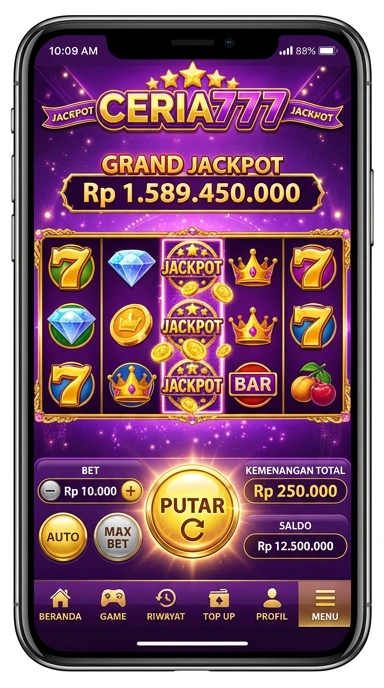 Tampilan antarmuka utama aplikasi ceria777.